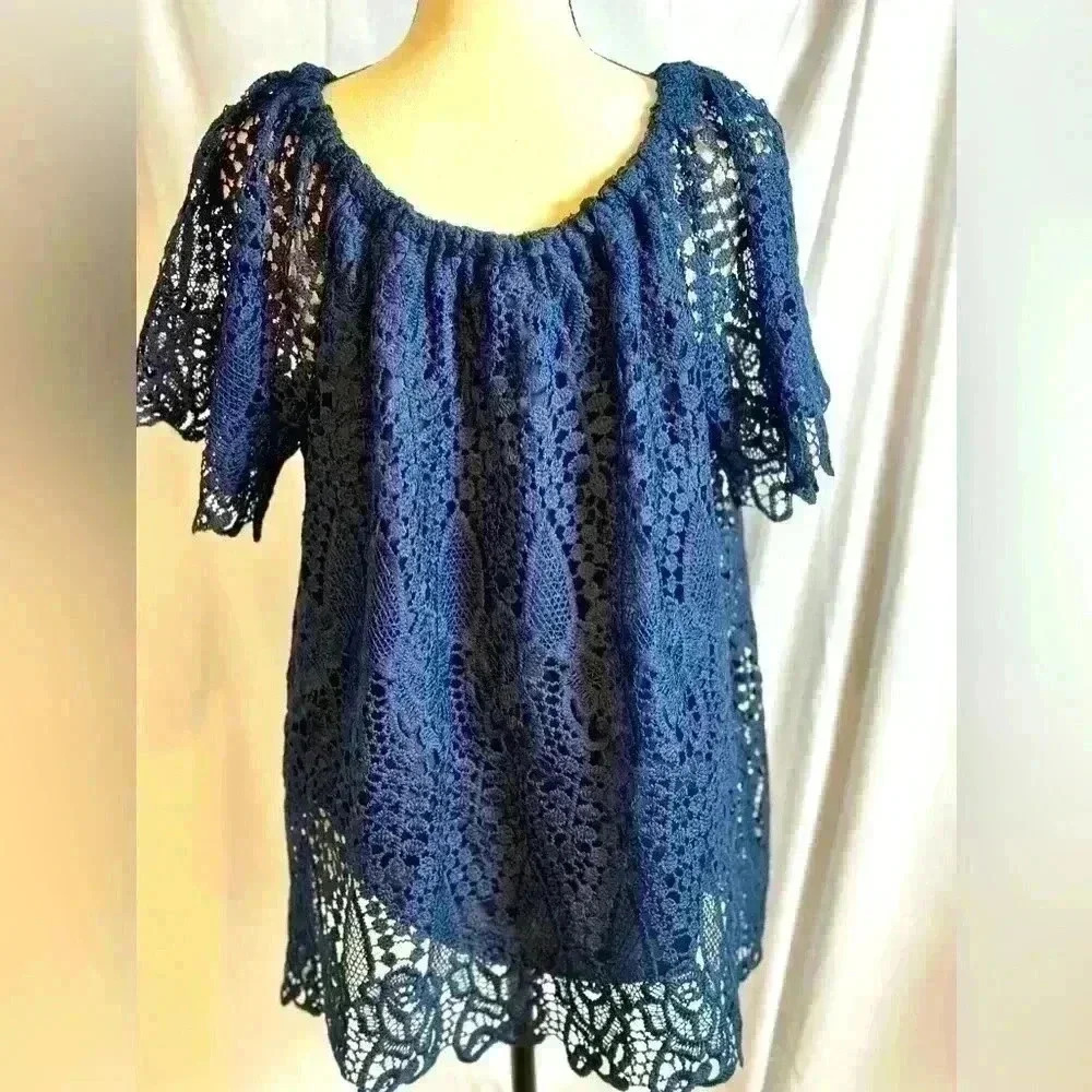 ADIVA Lace Blue Blouse with lining (Size 1X)